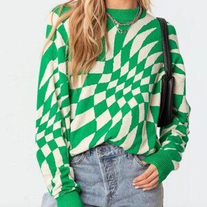 Edikted Green Abstract Sweater Sz Small